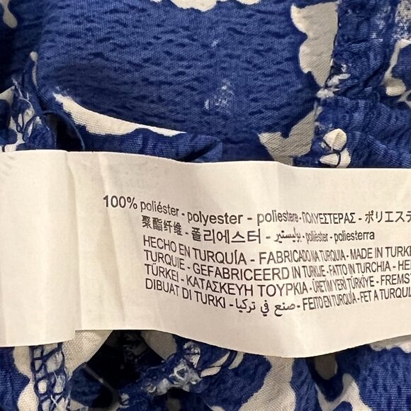 Zara Long Sleeve Boho Tiered Mini Dress, Cobalt Blue Print, S - Picture 4 of 6